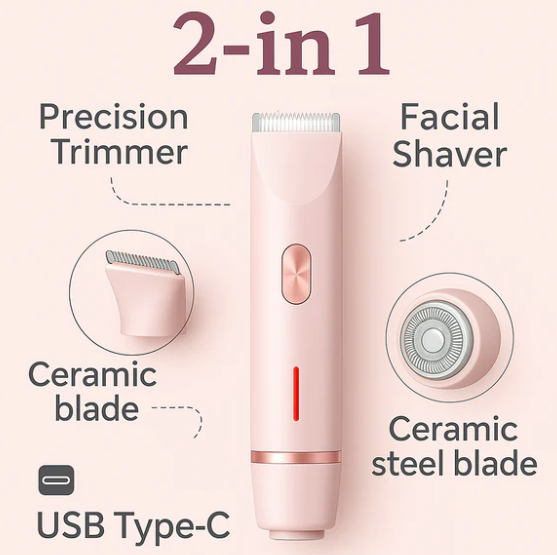 2 In 1 Hair Remover Women's Double Head Shaver Private Pubic Hair Trimmer Electric Razor Wet Dry Electric Body Hair