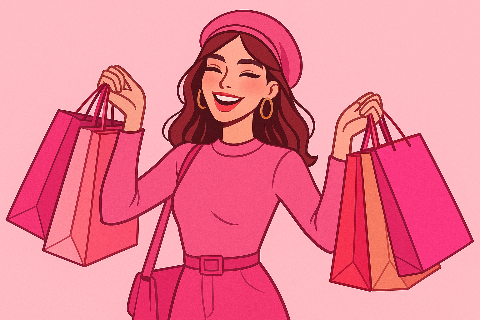 Pink image of a girl holding shopping bags